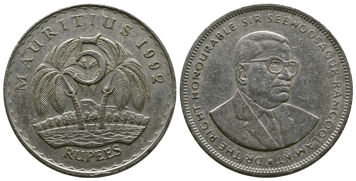 Маврикий 5 рупий 1992 Сивусагур Рамгулам KM 56 медно-никель 4381-232