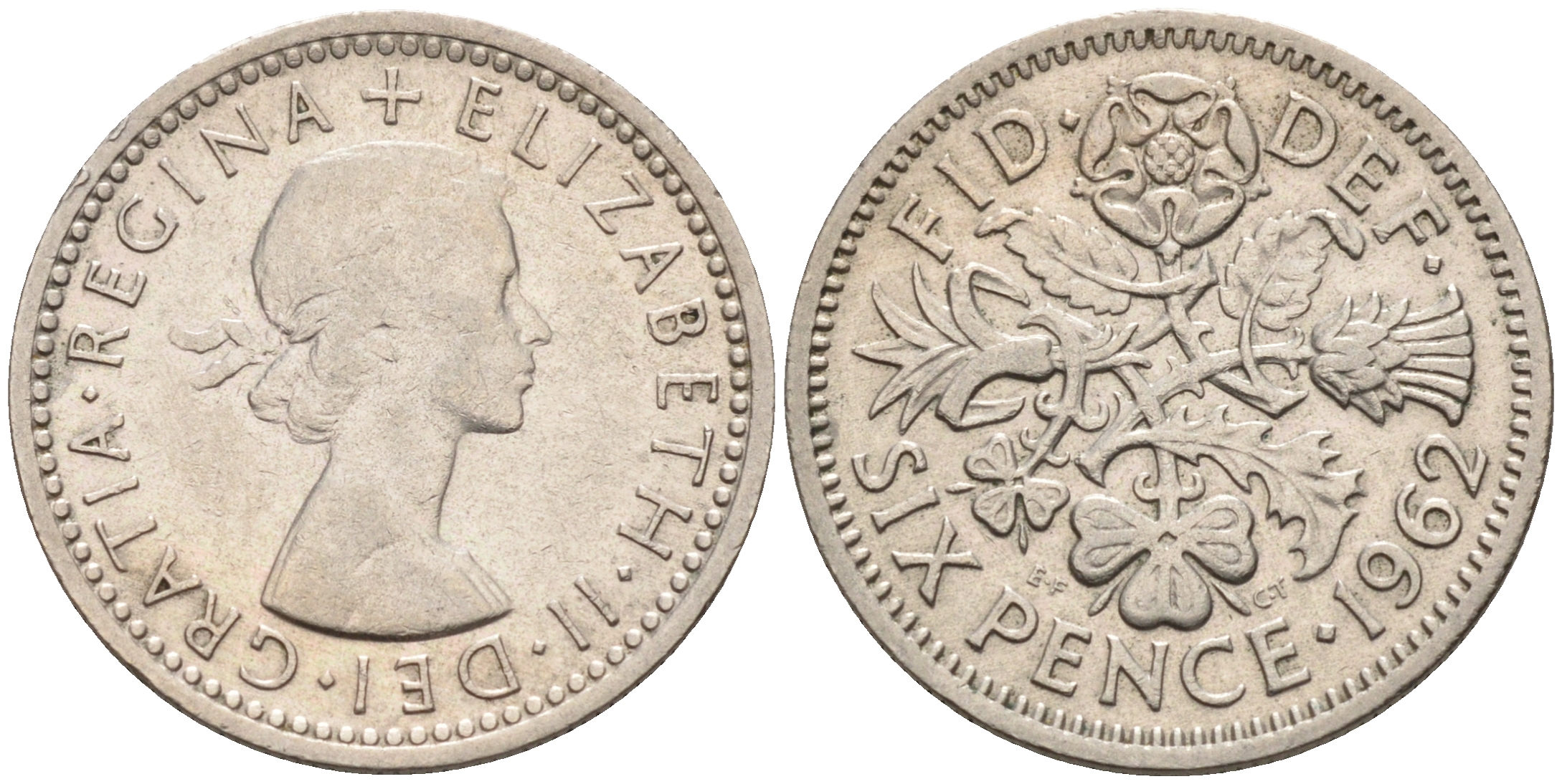 Великобритания 6 пенсов 1962 Елизавета II (1952-2022) KM 903, Spink 4149 медно-никель 4588-1242