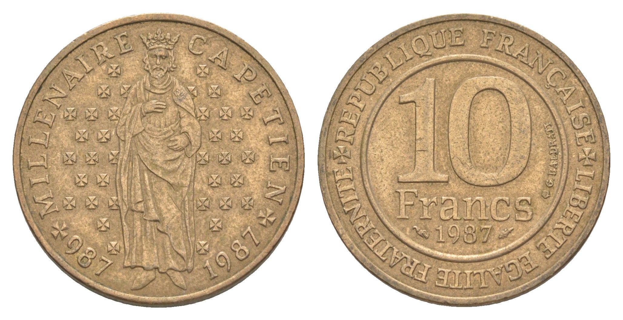 Франция 10 франков 1987 Тысячелетие династии Капетингов KM 961 никель латунь 4161-1022