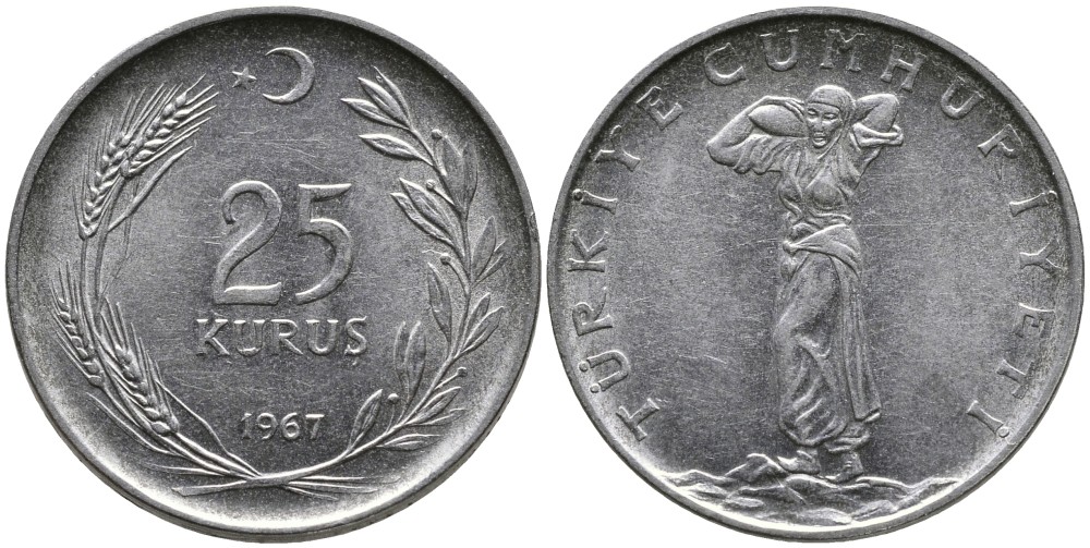 ТУРЦИЯ 25 КУРУШЕЙ 1967 KM 892.3 нержавеющая сталь 4541-556