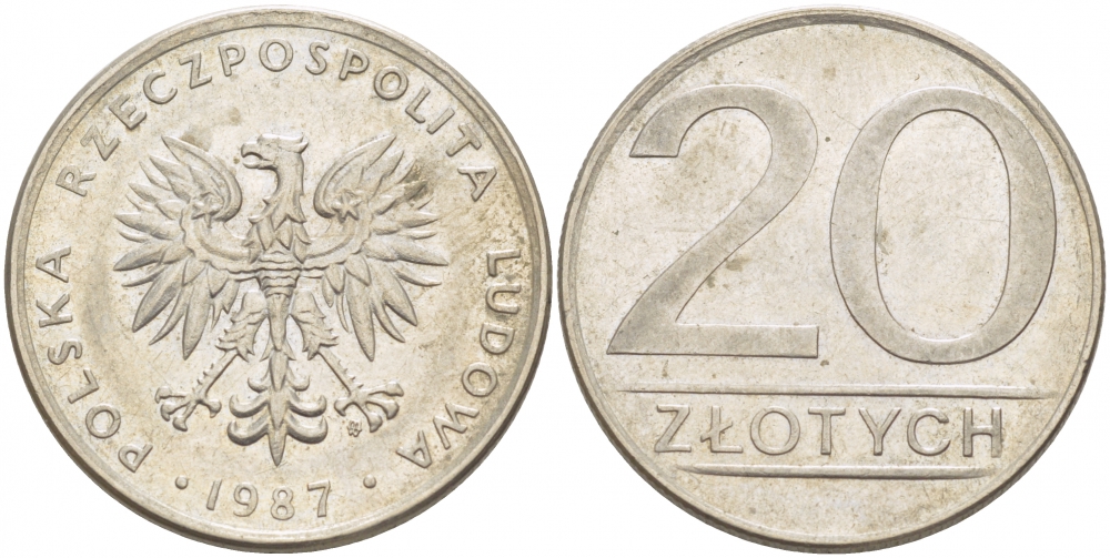 ПОЛЬША 20 ЗЛОТЫХ 1987 MW KM 153.1 медно-никель 77-717