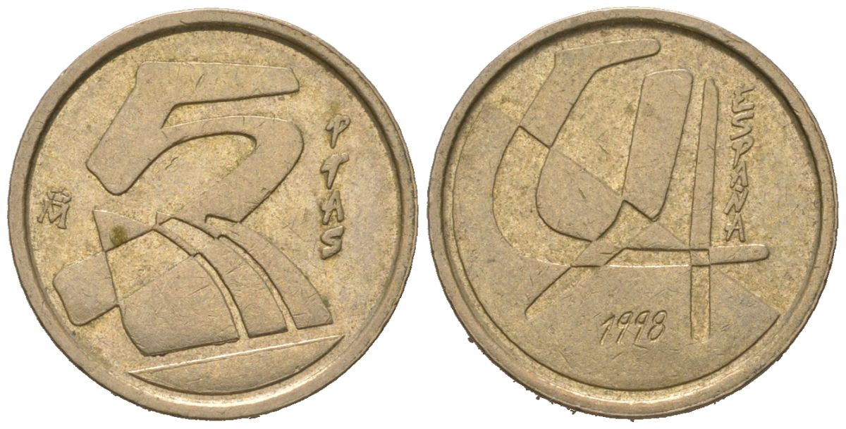 Испания 5 песет 1998 Хуан Карлос I (1975-2014) KM 833 алюминиевая бронза 4621-445