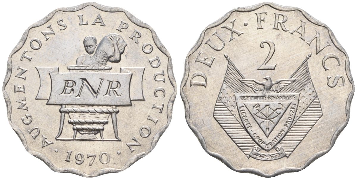 Руанда 2 франка 1970 FAO KM 10 алюминий  UNC  4610-432