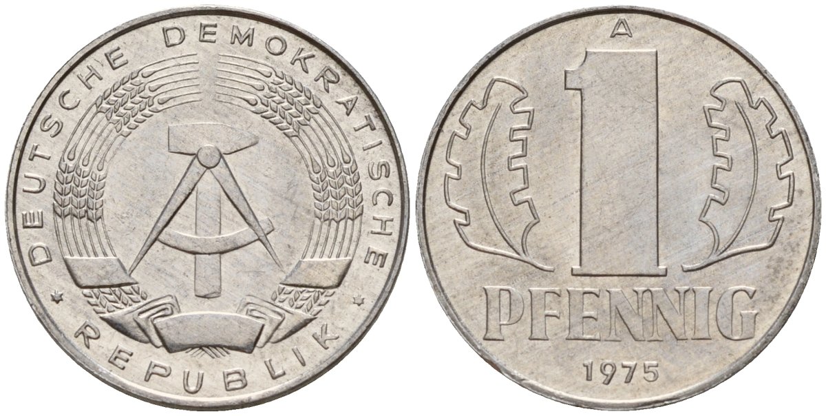 ГДР 1 пфенниг 1975 A KM 8.1 алюминий 112-662