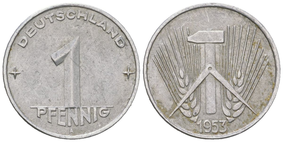ГДР 1 пфенниг 1953 A KM 5 алюминий 206-658
