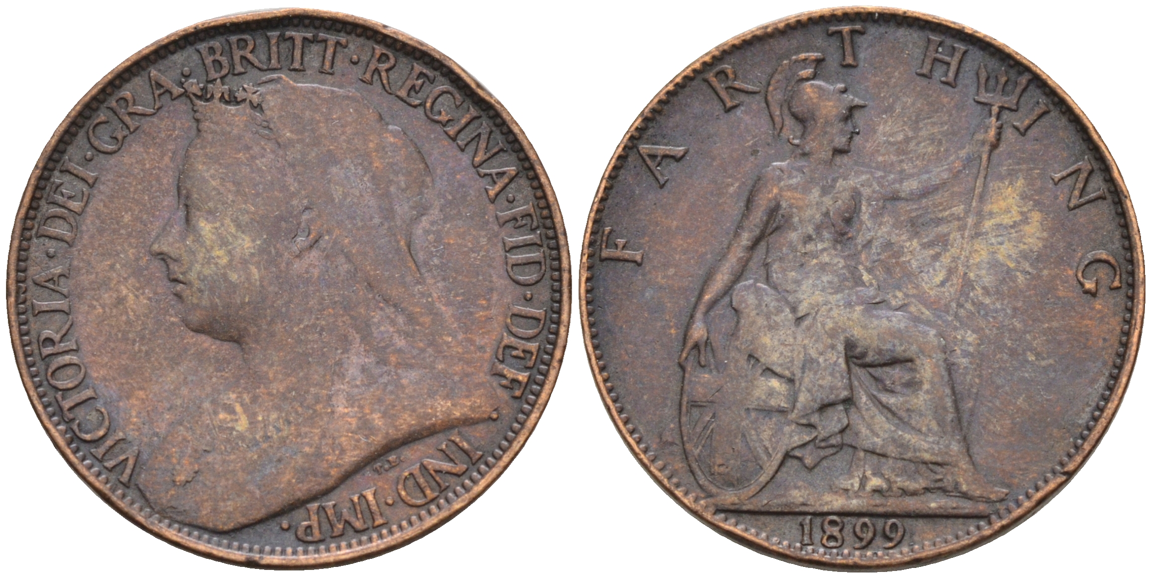 Великобритания 1 фартинг 1899 Виктория (1837-1901) KM 788.2, Spink 3964 бронза 4588-532