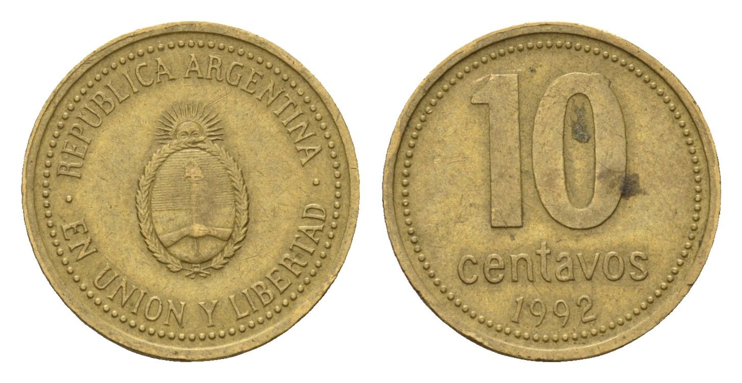 Аргентина 10 сентаво 1992 KM 107 алюминиевая бронза 4679-744