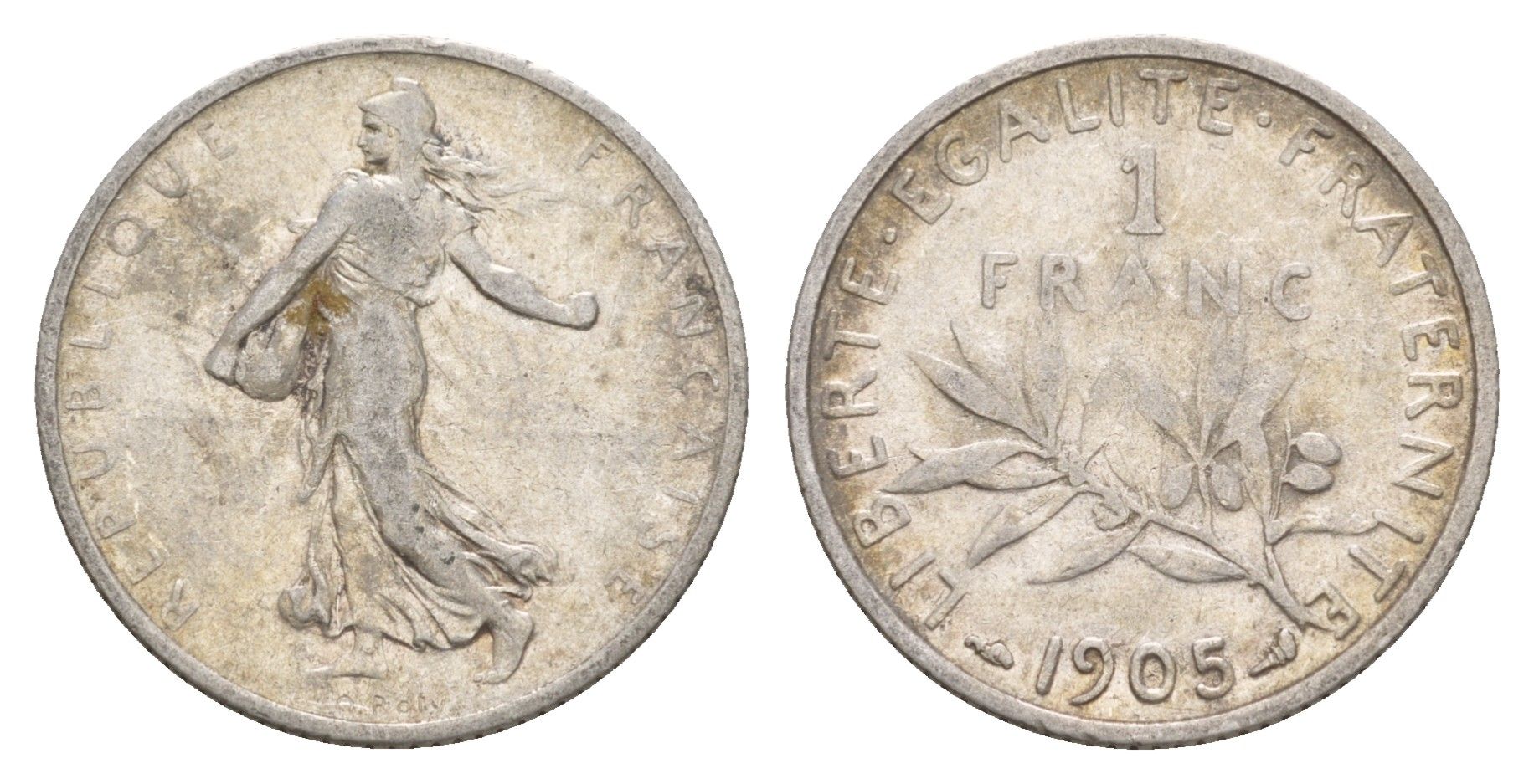 Франция 1 франк 1905 KM 844 серебро 00-00