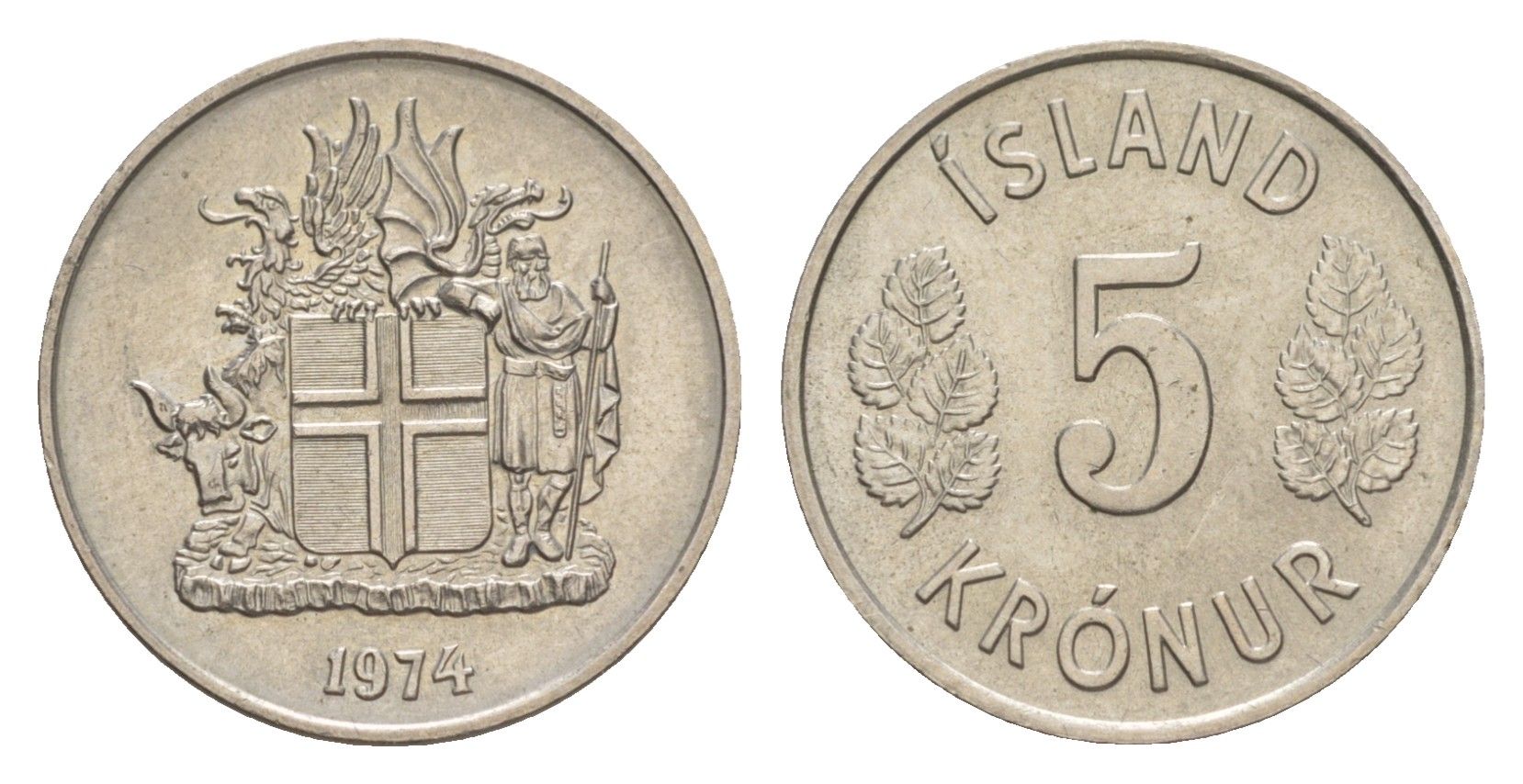 Исландия 5 крон 1974 KM 18 медно-никель UNC 4632-964