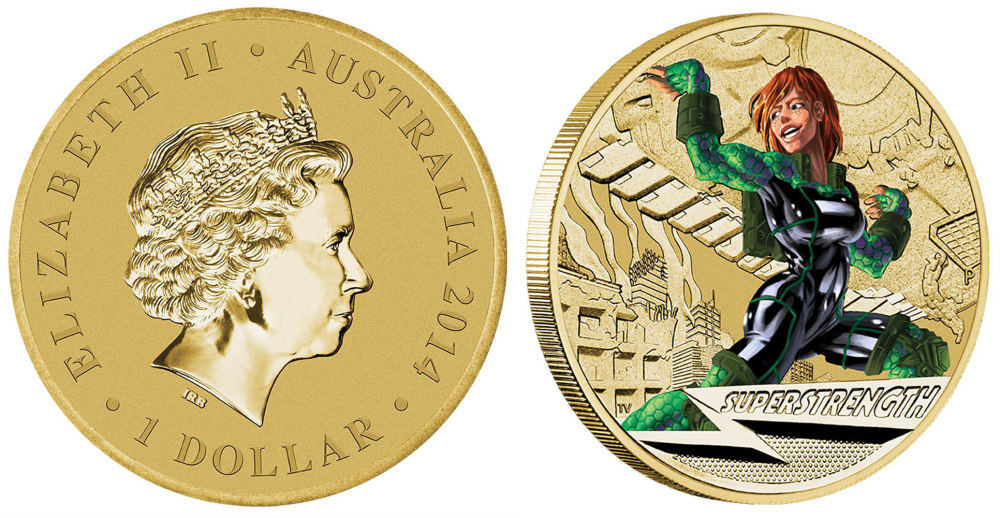 Австралия 1 доллар 2014 серия сверхспособности, супер сила, цветная эмаль KM NEW алюминиевая бронза UNC M44-5