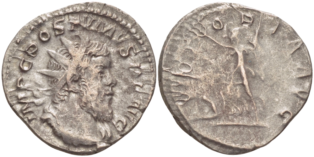 Римская Империя (императоры в Галлии) антониниан 260 - 269 Постум. IMP C POSTVMVS P F AVG / VICTORIA AVG, Виктория с венком и пальмовой ветвью, у ног пленник, Колония Агриппины, Very fine RIC 89 биллон 1073-13-87