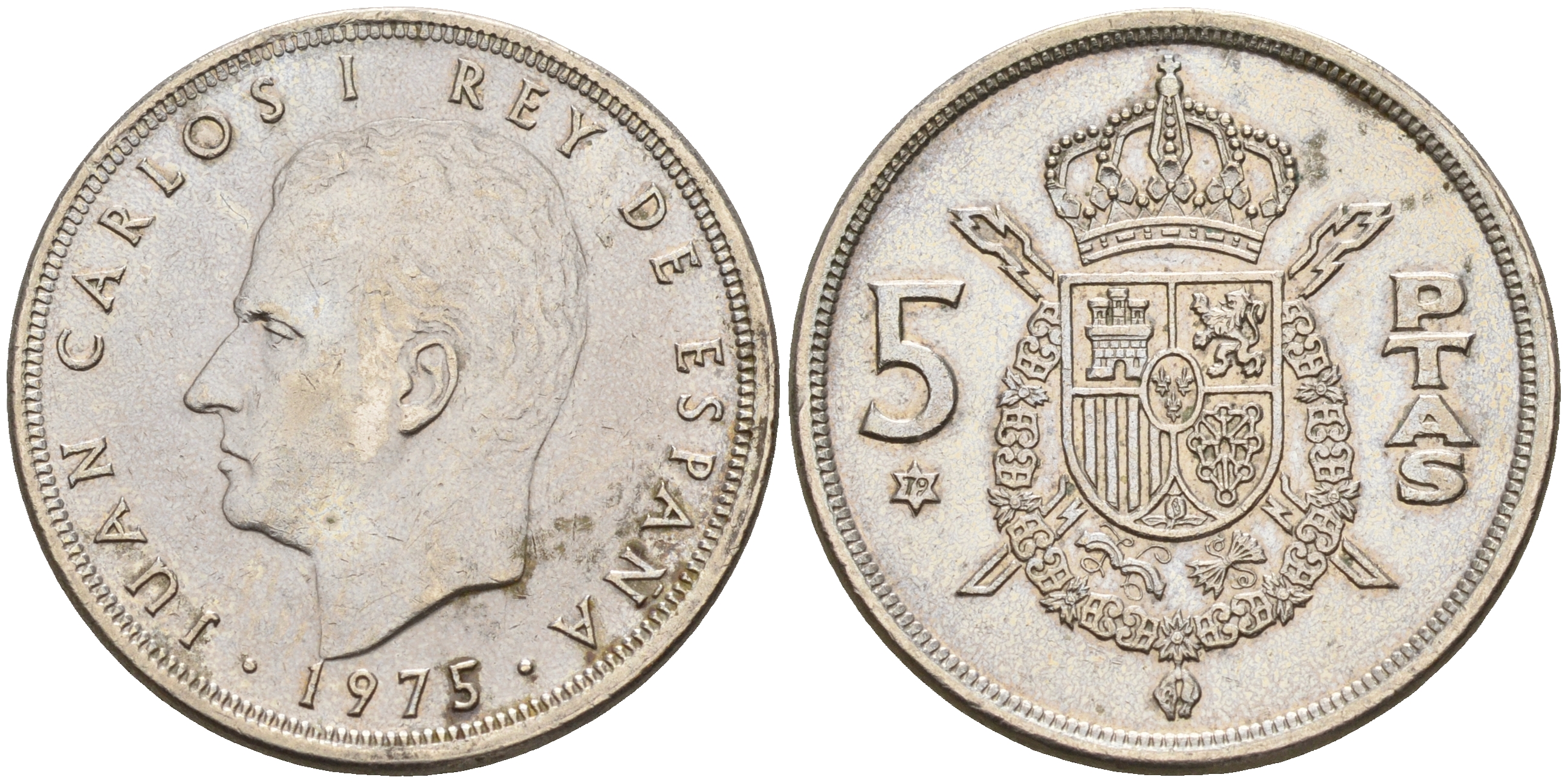 Испания 5 песет 1975 (79) Хуан Карлос I (1975-2014) KM 807 медно-никель    4143-233