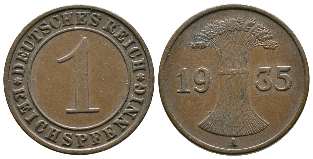 Германия 1 рейхспфенниг 1935 A KM 37, J. 313 бронза 220-113