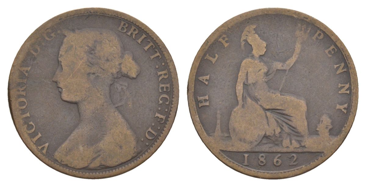 Великобритания 1/2 пенни 1862 Виктория (1837-1901) KM 748, Spink 3956 бронза 51-2934