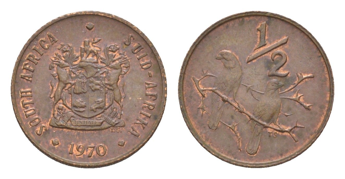 ЮАР 1/2 цента 1970 KM 81 бронза aUNC 4621-146
