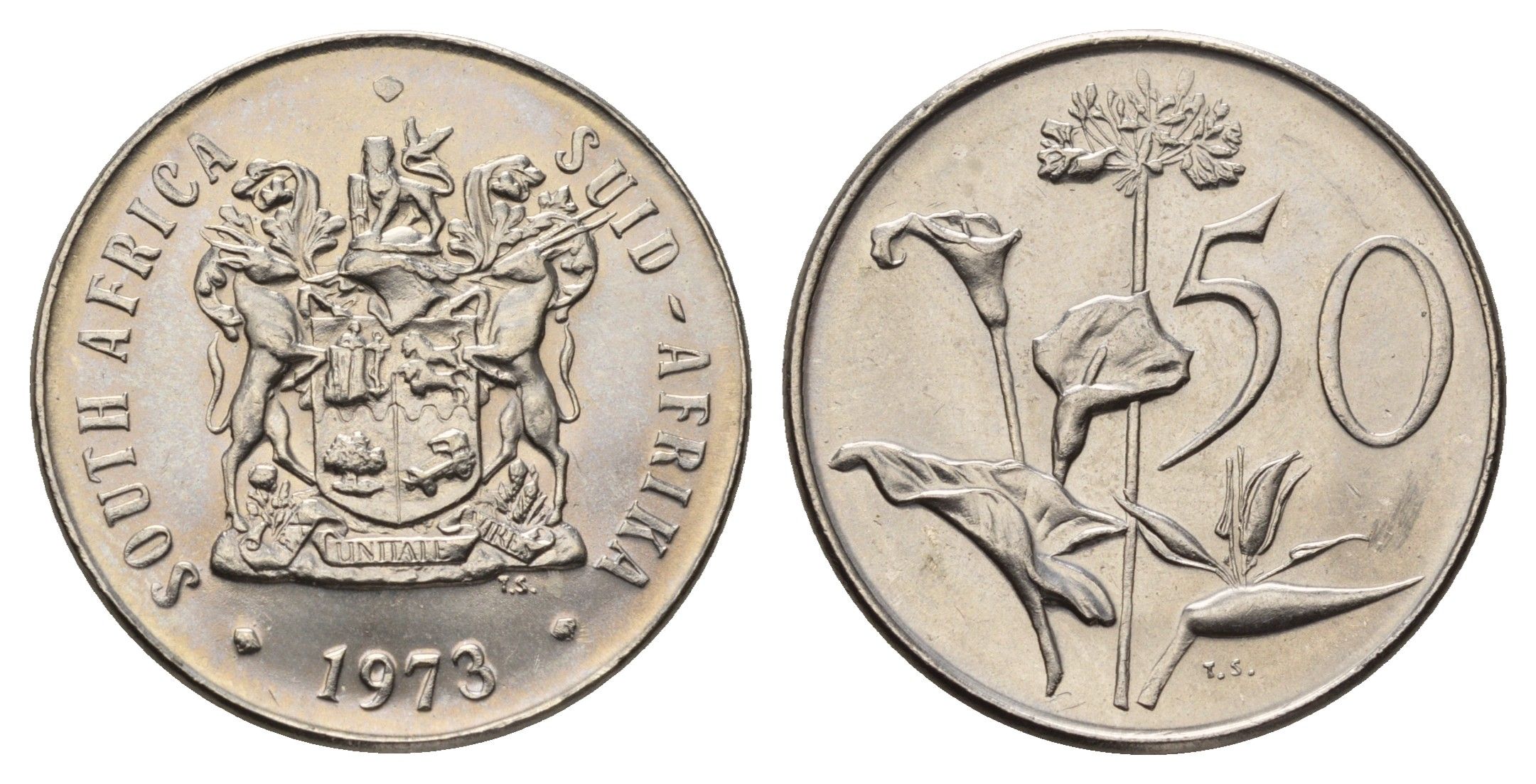 ЮАР 50 центов 1973 Зантедеския Эллиота (калла), герб KM 87 никель UNC 4693-415