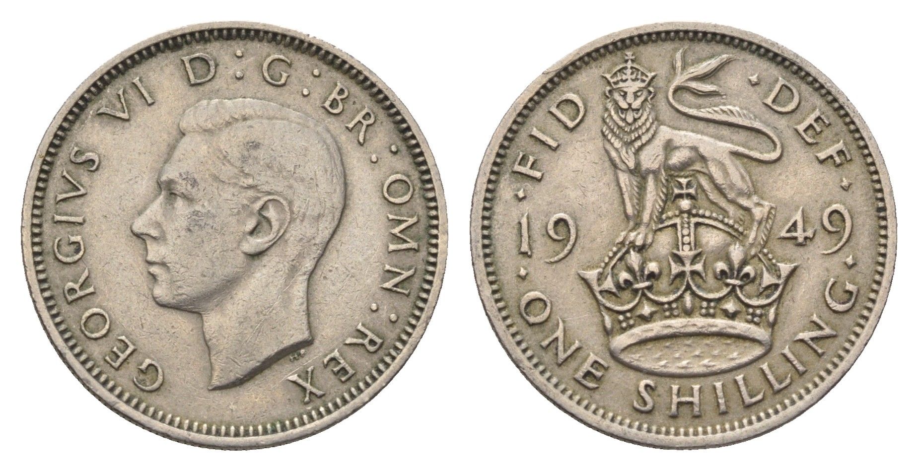 Великобритания 1 шиллинг 1949 Георг VI (1936-1952), Английский герб KM 876, Spink 4108 медно-никель 4695-712