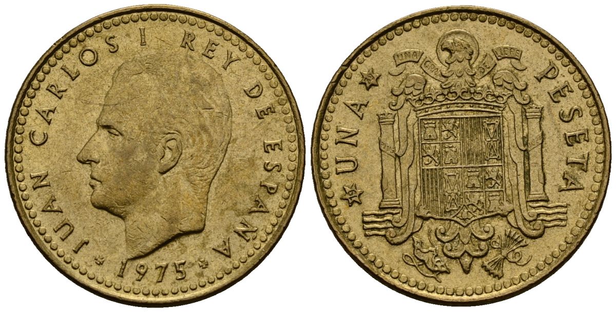 Испания 1 песета 1975 Хуан Карлос I (1975-2014) KM 806 алюминиевая бронза 4176-344