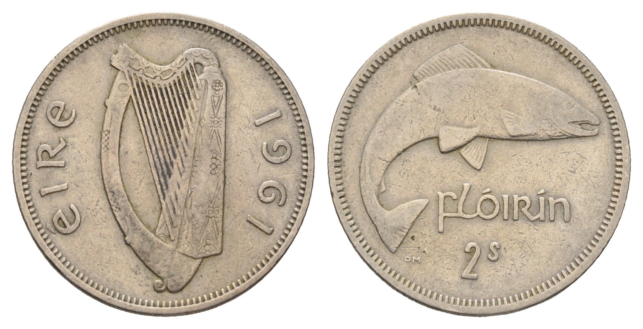 Ирландия 2 шиллинга = 1 флорин 1961 лосось KM 15a медно-никель 4672-1046