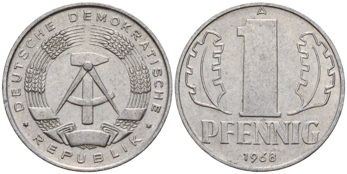 ГДР 1 пфенниг 1968 A KM 8.1 алюминий 44-1258