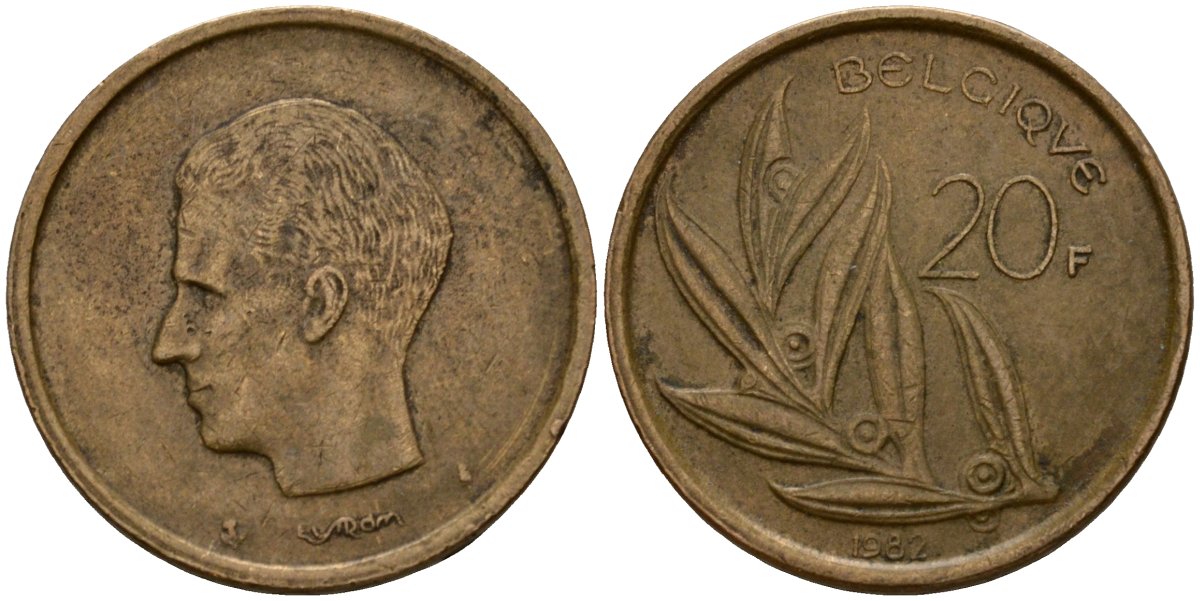 Бельгия 20 франков 1982 Belgique, Бодуэн I (1951-1993) KM 159 никель бронза 4601-347