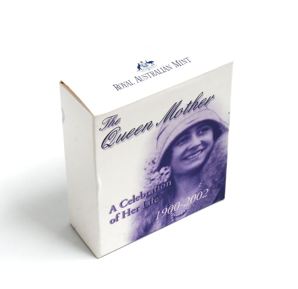 Острова Кука 1 доллар 2002 королева-мать, в оригинальной коробке, сертификат KM 437 серебро PROOF 2-4-2-09