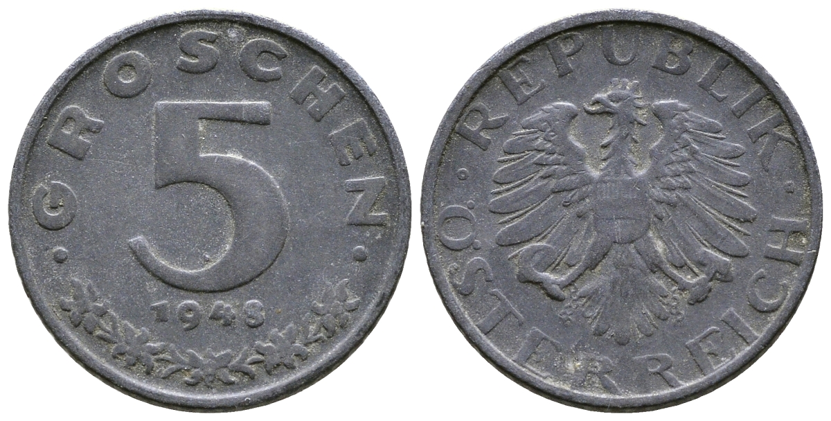 АВСТРИЯ 5 ГРОШЕЙ 1948 KM 2875 цинк 57-1111