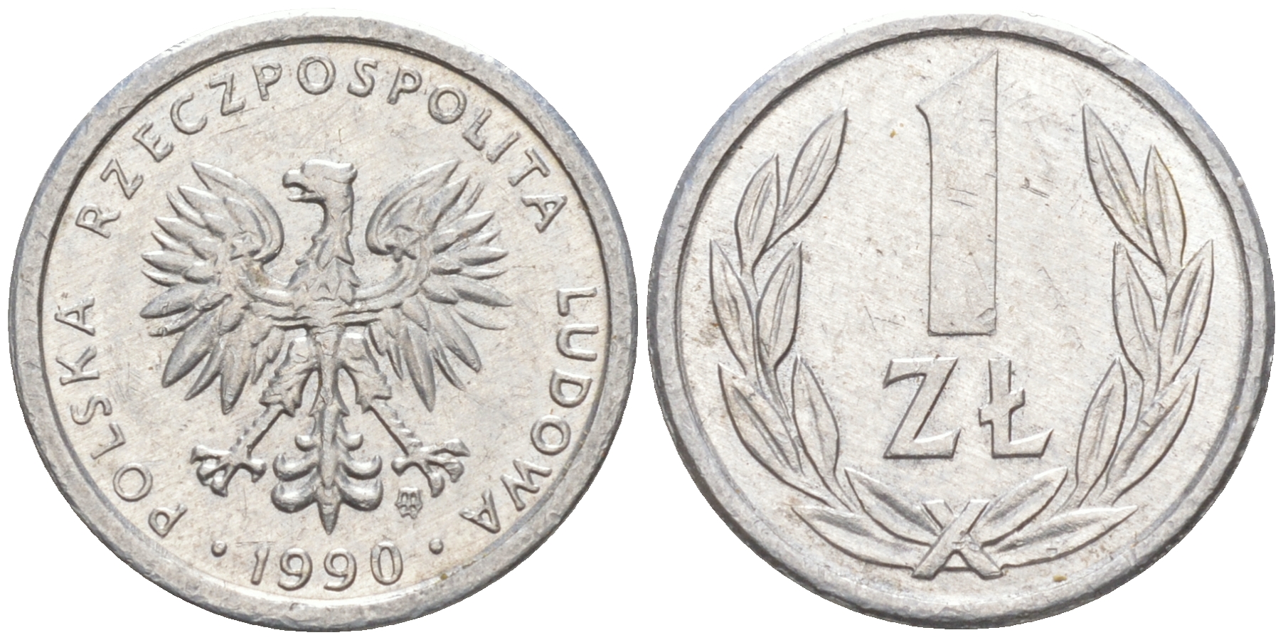 ПОЛЬША 1 ЗЛОТЫЙ 1990 MW KM 49.3 алюминий UNC 187-941