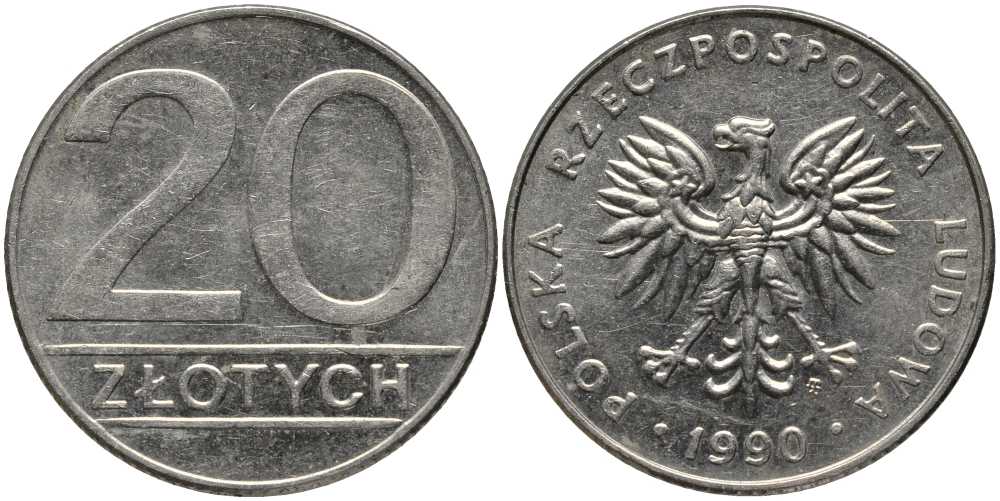 Польша 20 злотых 1990 MW KM 153.2, Parchimowicz 255b медно-никель 180-442