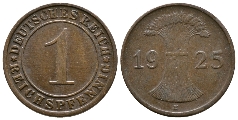 ГЕРМАНИЯ 1 РЕЙХСПФЕННИГ 1925 E KM 37, J. 313 бронза 4380-1124