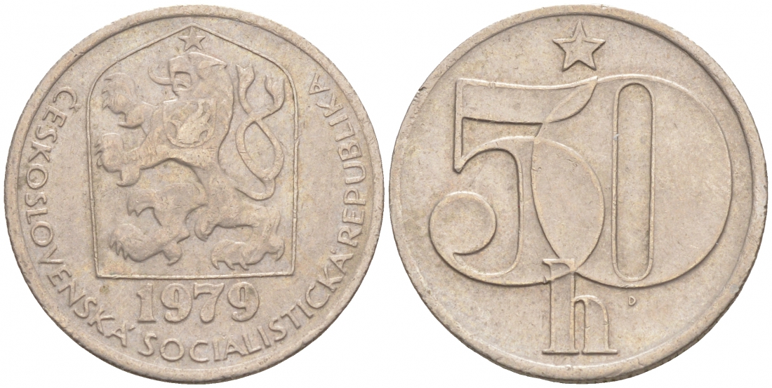 ЧЕХОСЛОВАКИЯ 50 ГЕЛЛЕРОВ 1979 СОЦИАЛИСТИЧЕСКАЯ РЕСПУБЛИКА KM 89 медно-никель 186-125