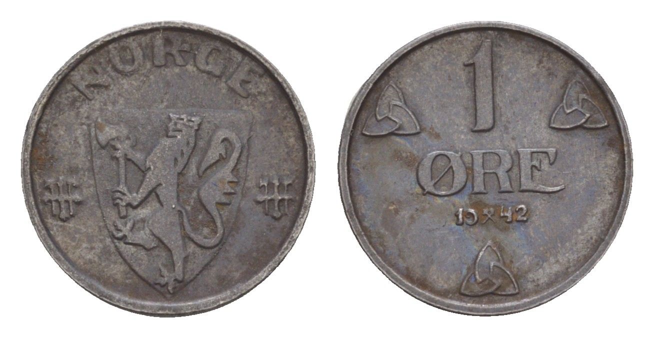 Норвегия 1 эре 1942 Хокон VII (1905-1957) KM 387 железо 4658-123