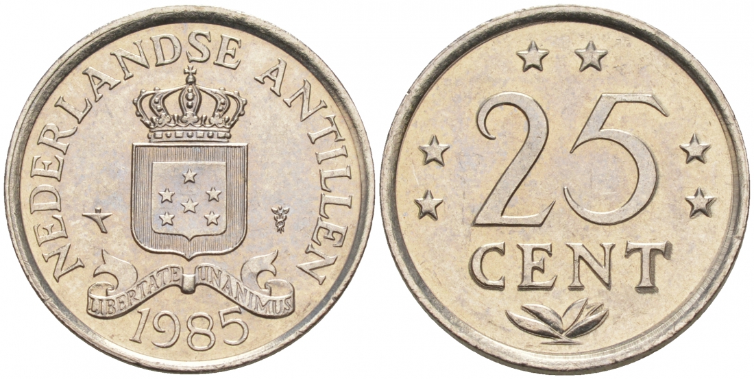Нидерландские Антилы 25 центов 1985 Беатрикс (1980-2013) KM 11 никель UNC 3853-124