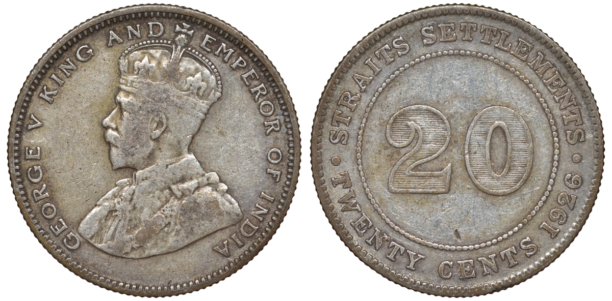 Стрейтс-Сетлментс 20 центов 1926 Георг V (1910-1936) КМ 30b серебро 53-741