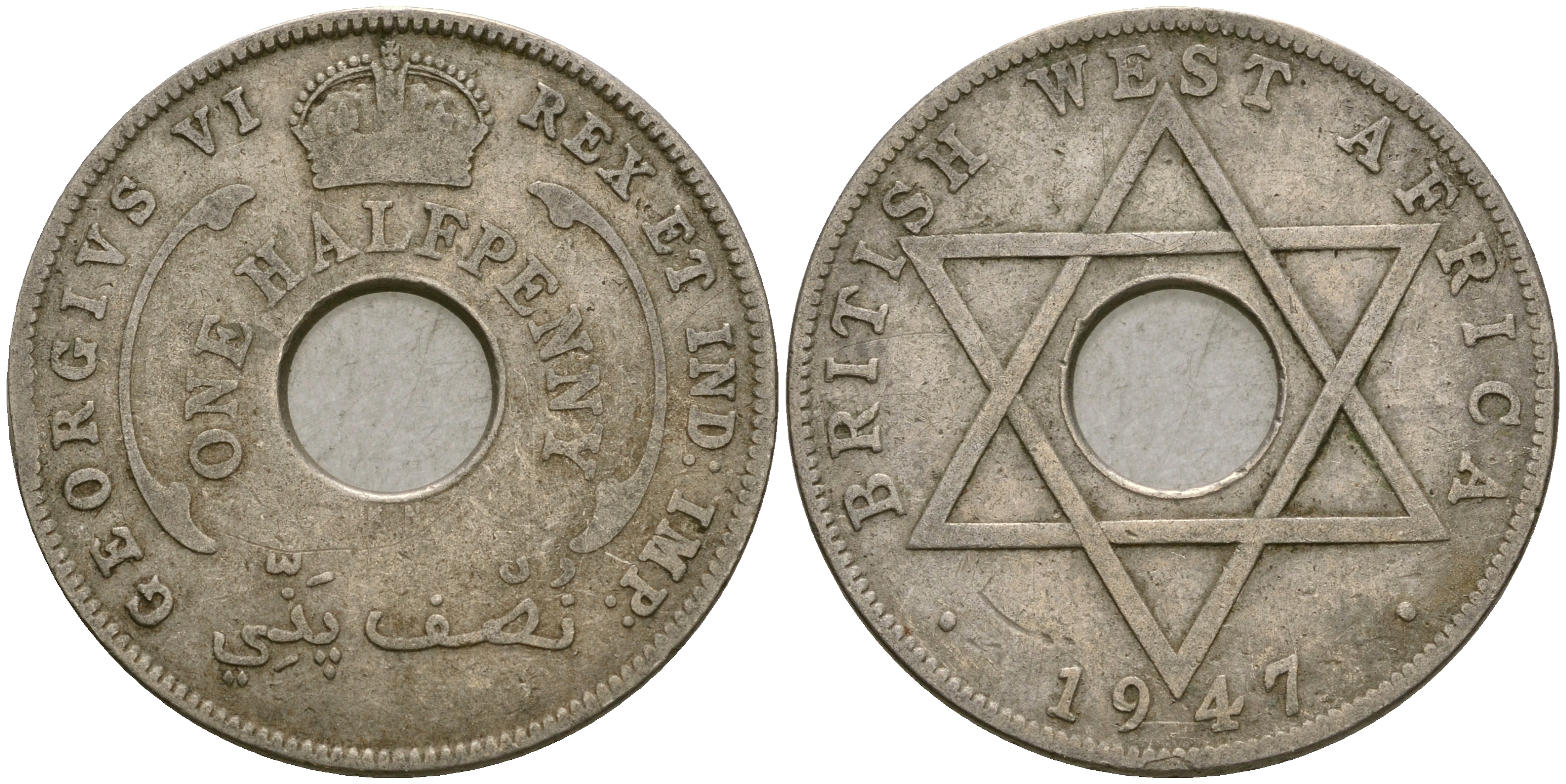 Британская Западная Африка 1/2 пенни 1947 KN, Георг VI KM 18 медно-никель 25-1052