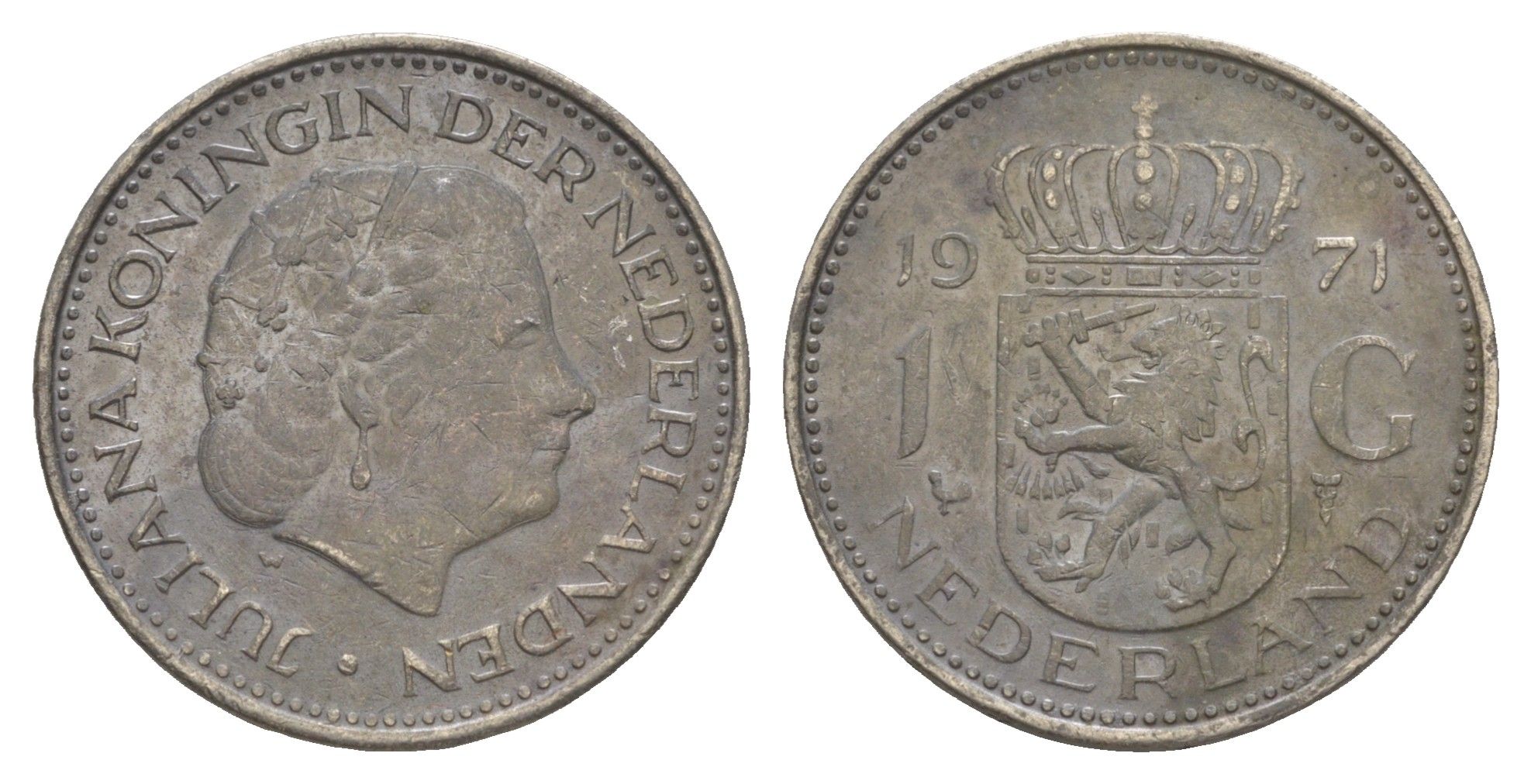 Нидерланды 1 гульден 1971 Юлиана (1948-1980) KM 184a никель 4519-414