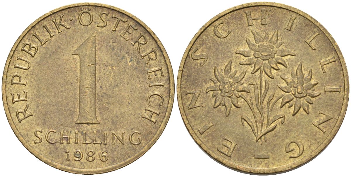 Австрия 1 шиллинг 1986 KM 2886 алюминиевая бронза 4592-1034