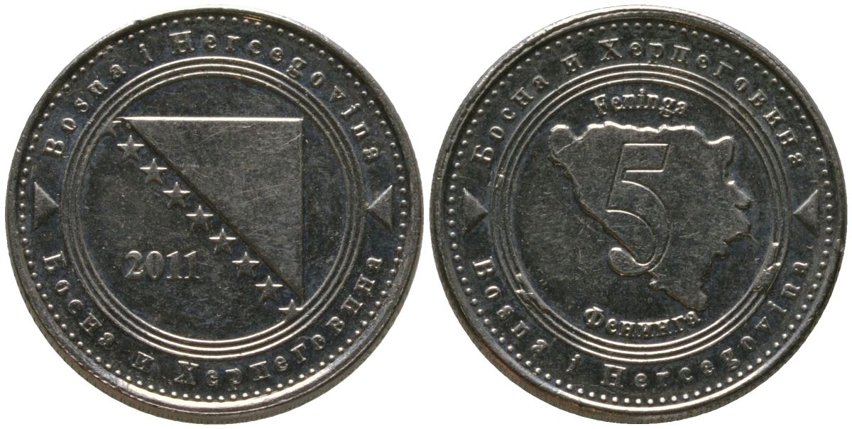 Босния и Герцеговина 5 фенингов 2011 KM 121 сталь плакированная никелем 4549-166
