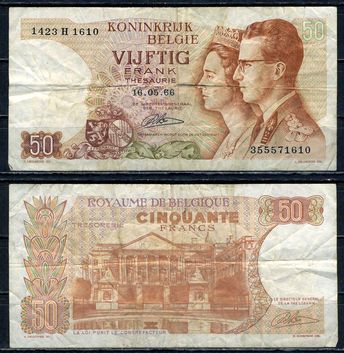 Бельгия 50 франков 1966 Pick 139 (4) бумага 6299-16-1-2