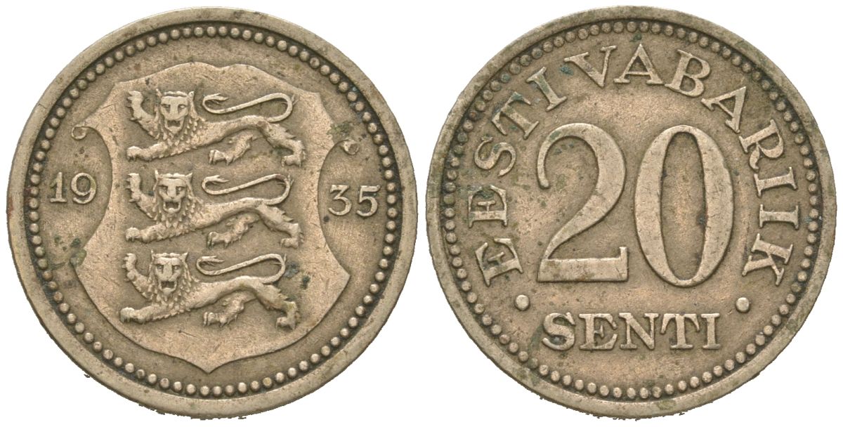 Эстония 20 центов 1935 Республика (1918-1941) KM 17 никель бронза 4615-1112
