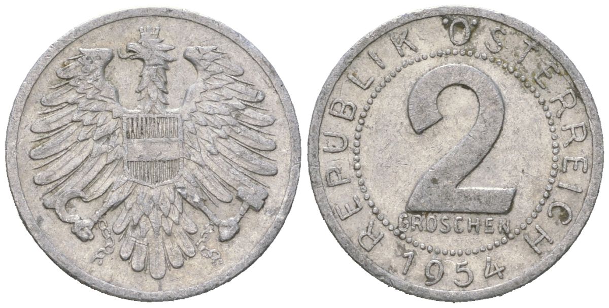 Австрия 2 гроша 1954 KM 2876 алюминий 4617-1064
