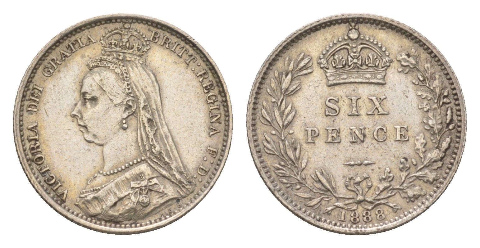 Великобритания 6 пенсов 1888 Виктория (1837-1901) KM 760, Spink 3929 серебро 3896-635