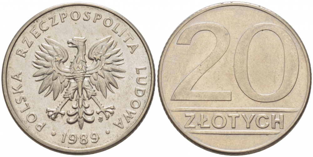 ПОЛЬША 20 ЗЛОТЫХ 1989 MW KM 153.2 медно-никель 77-724