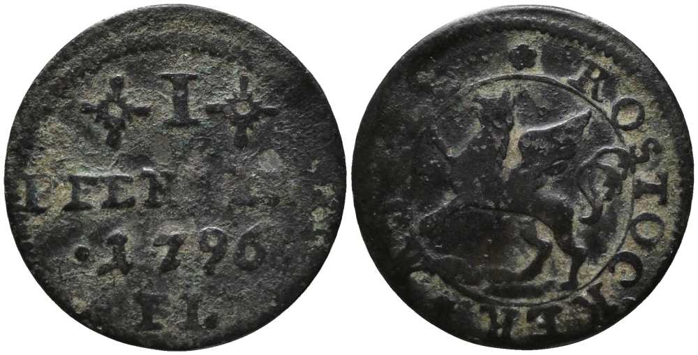 Росток 1 пфенниг 1796 FL, Фридрих (1796-1802) KM 2а медь 4448-836