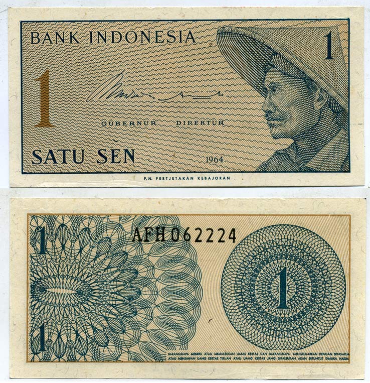 Индонезия 1 сен 1964 крестьянин Pick 90 a  бумага  UNC (пресс) 7207-27-3