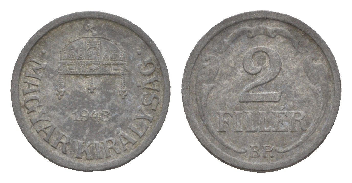 Венгрия 2 филлера 1943 BP KM 519 цинк 4658-337