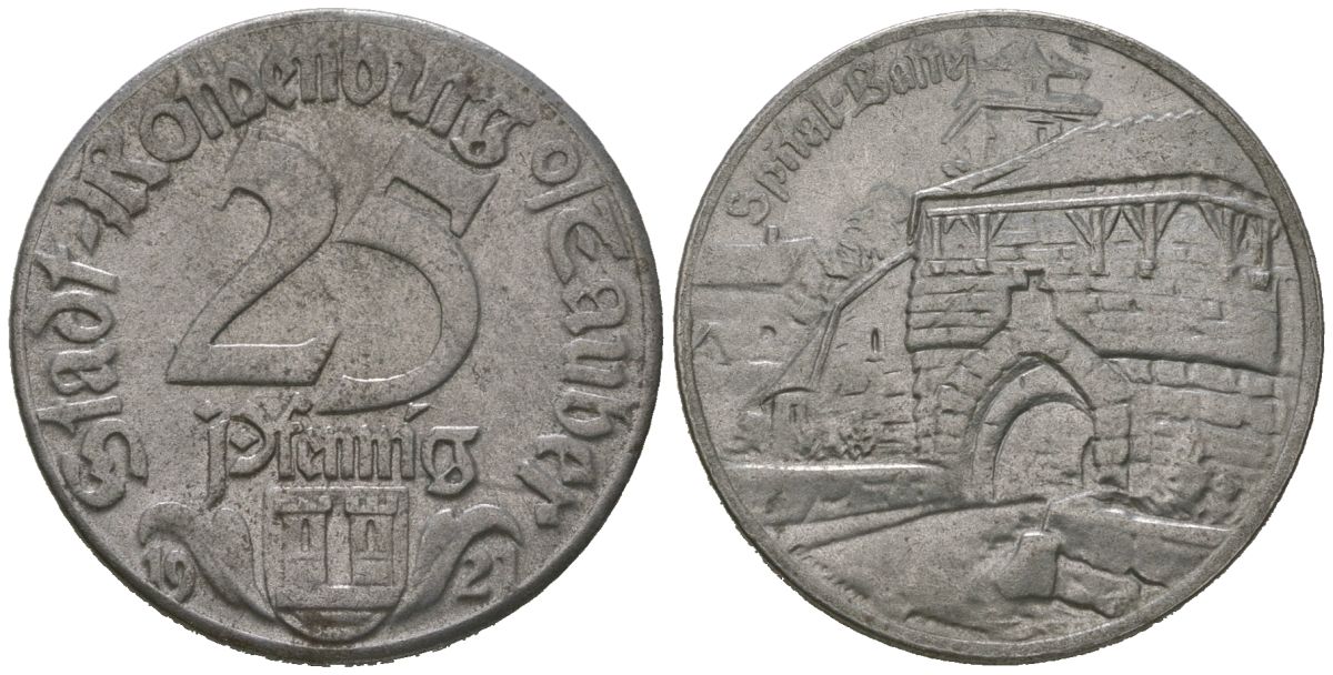 Ротенбург-об-дер-Таубер (Бавария) 25 пфеннингов 1921 Funck 453.6i, Men05 22013.10, Men18 27505.10 железо 4586-1014