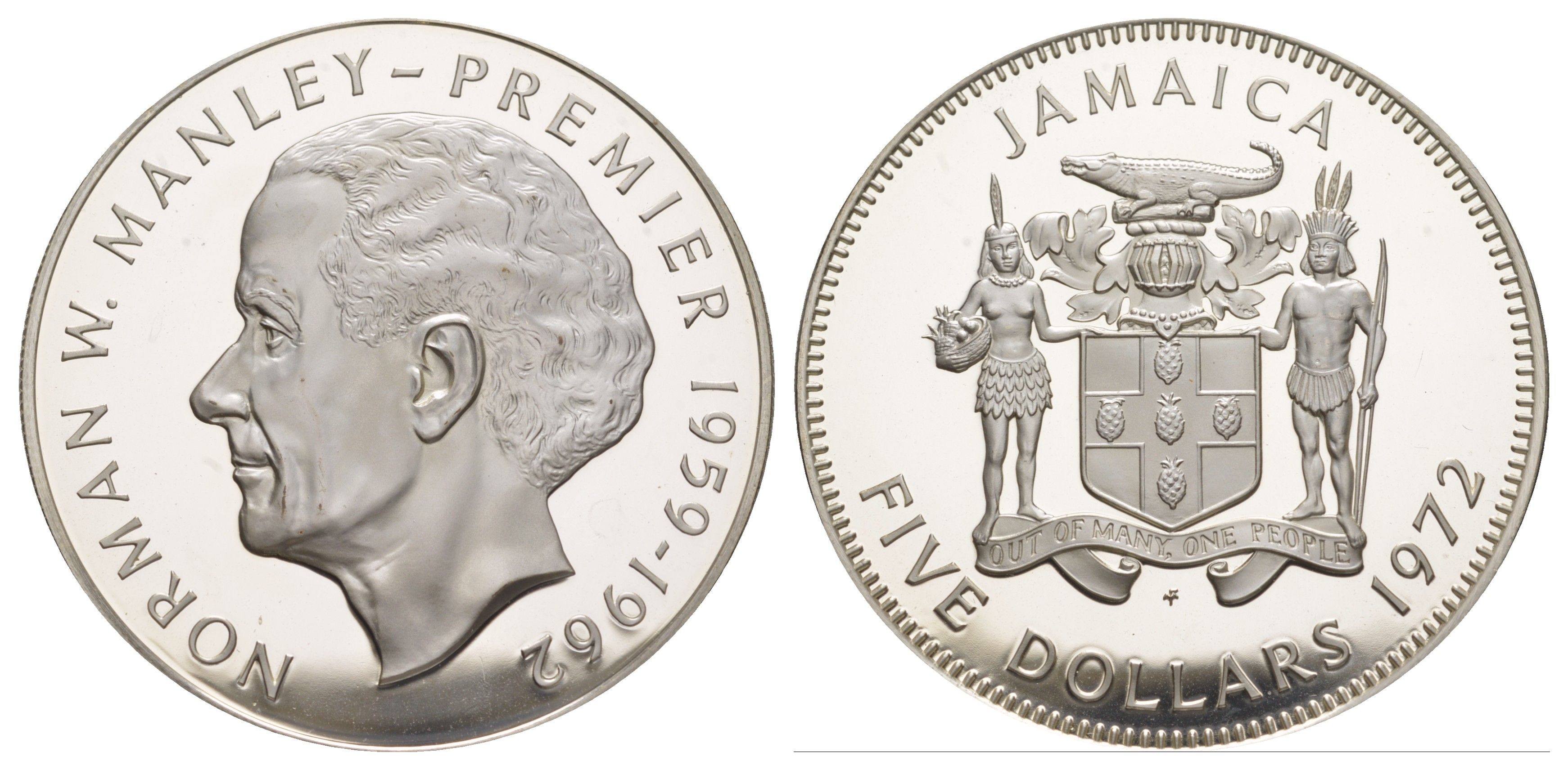 Ямайка 5 долларов 1972 Первый министр Ямайки - Норман Мэнли KM 59 серебро PROOF 1079-8-13