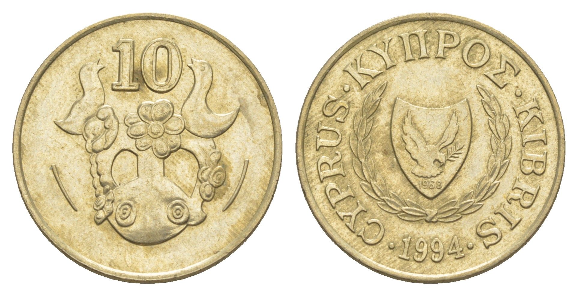 Кипр 10 центов 1994 KM 56.3 никель латунь 4633-1142