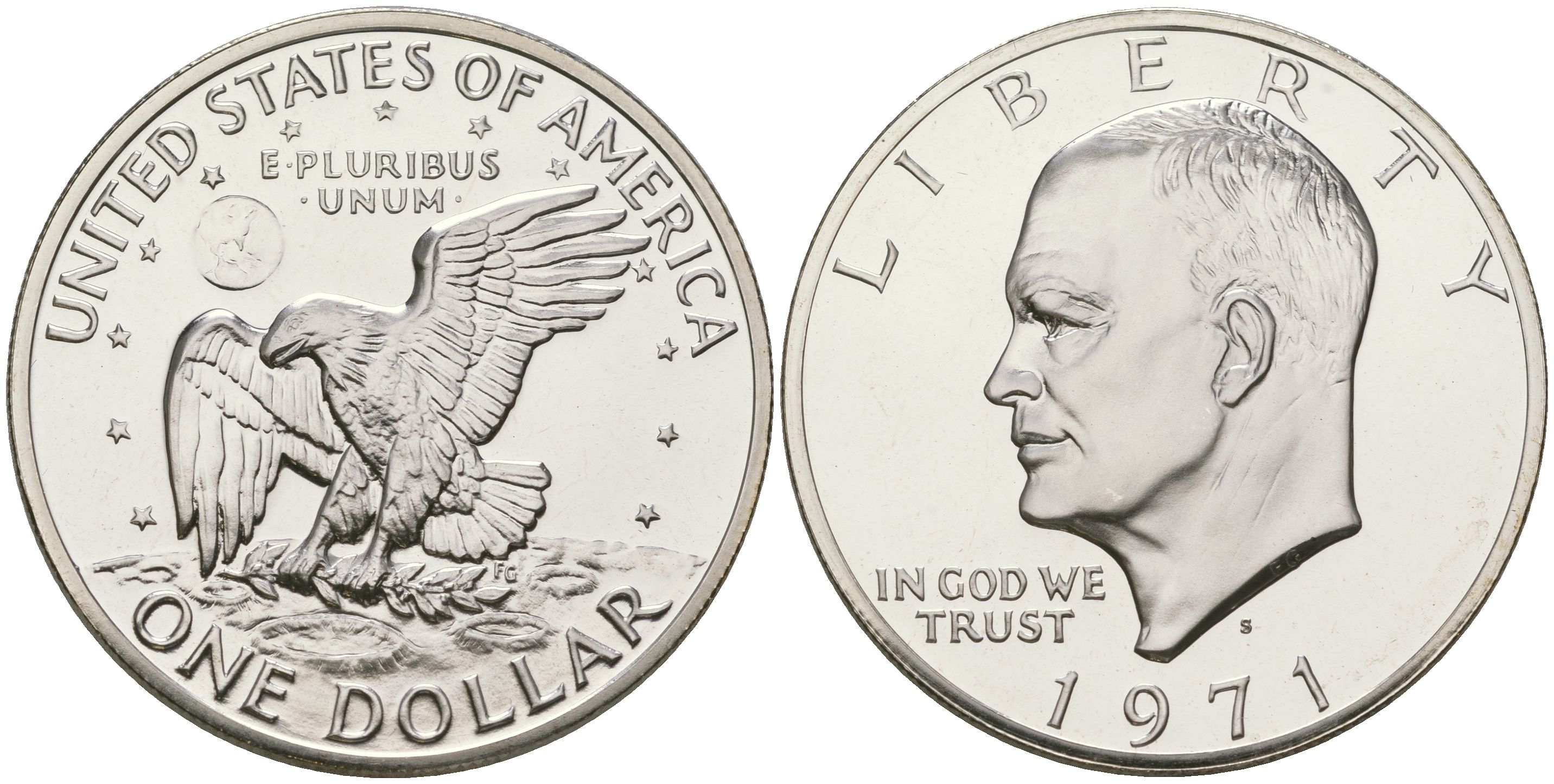 США 1 доллар 1971 S, Президент Эйзенхауэр, лунный орел KM 203a серебро PROOF 1095-5-44